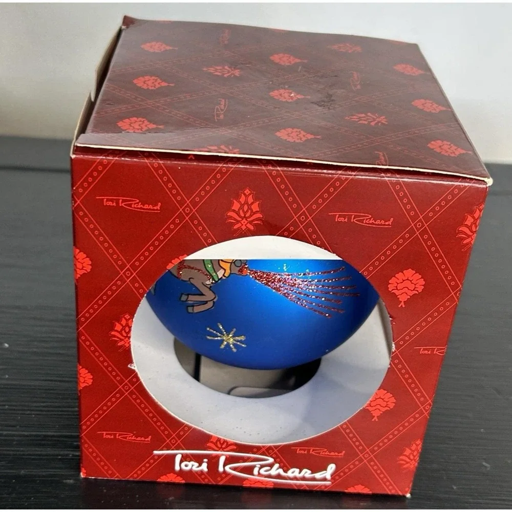 VTG Tori Richard Santa Joy Ride Ornament Christmas Holiday Boxed Handmade 3.5 In